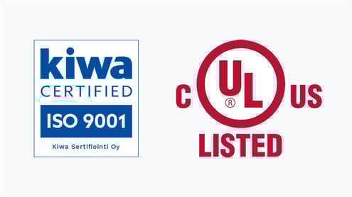 ISO certified- ja UL Listed -merkit